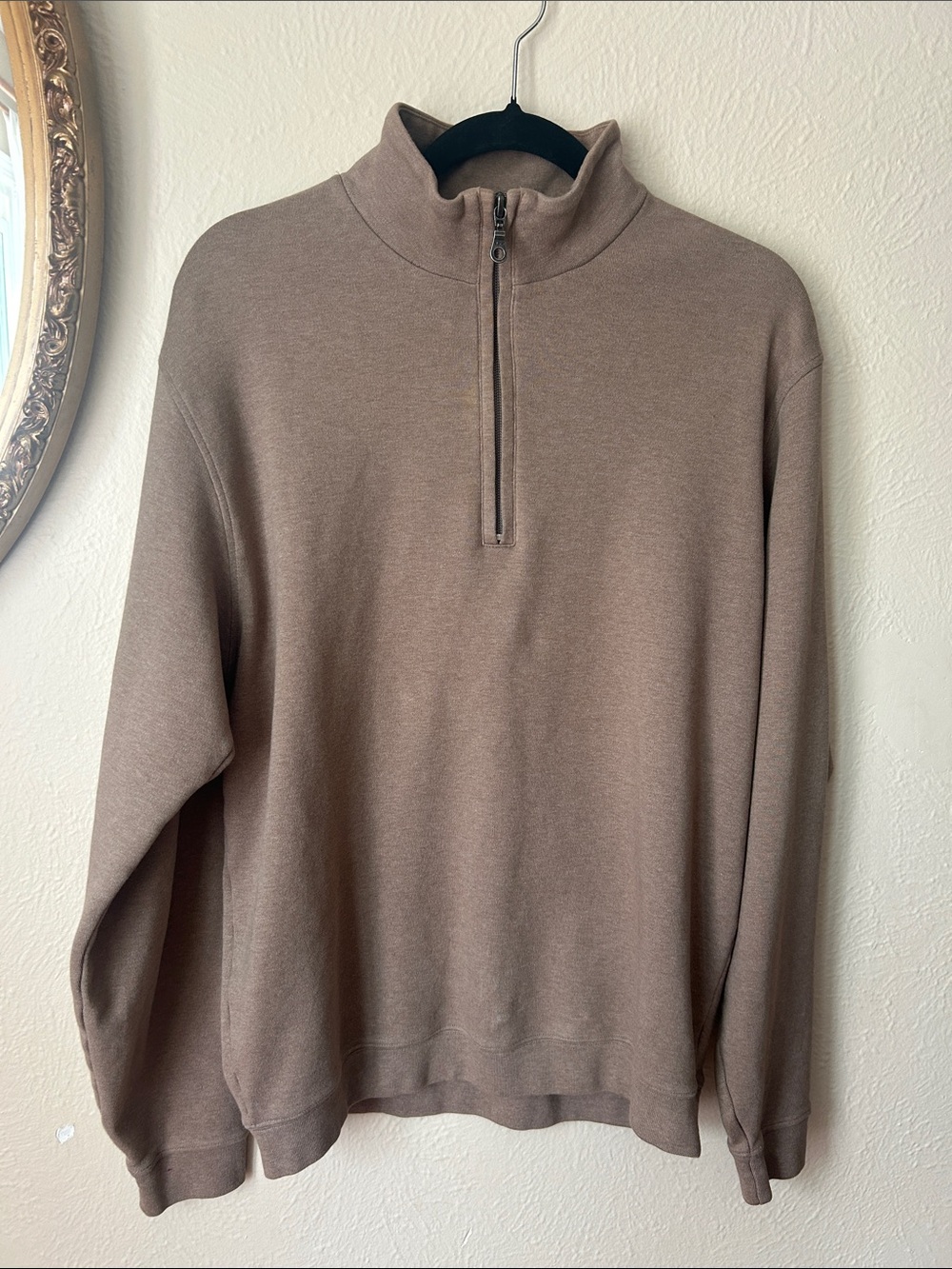 Scott Barber Zip-Neck Pullover Sweater in Taupe 100% Pima cotton